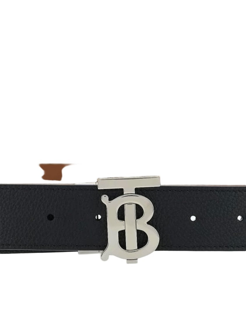 Burberry Textured Calfskin Belt With Interlocking Tb Buckle