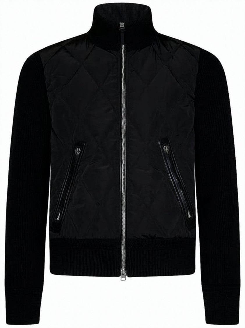 Tom Ford Quilted Front Panel Zip-Up Knit With Ribbed Sleeves