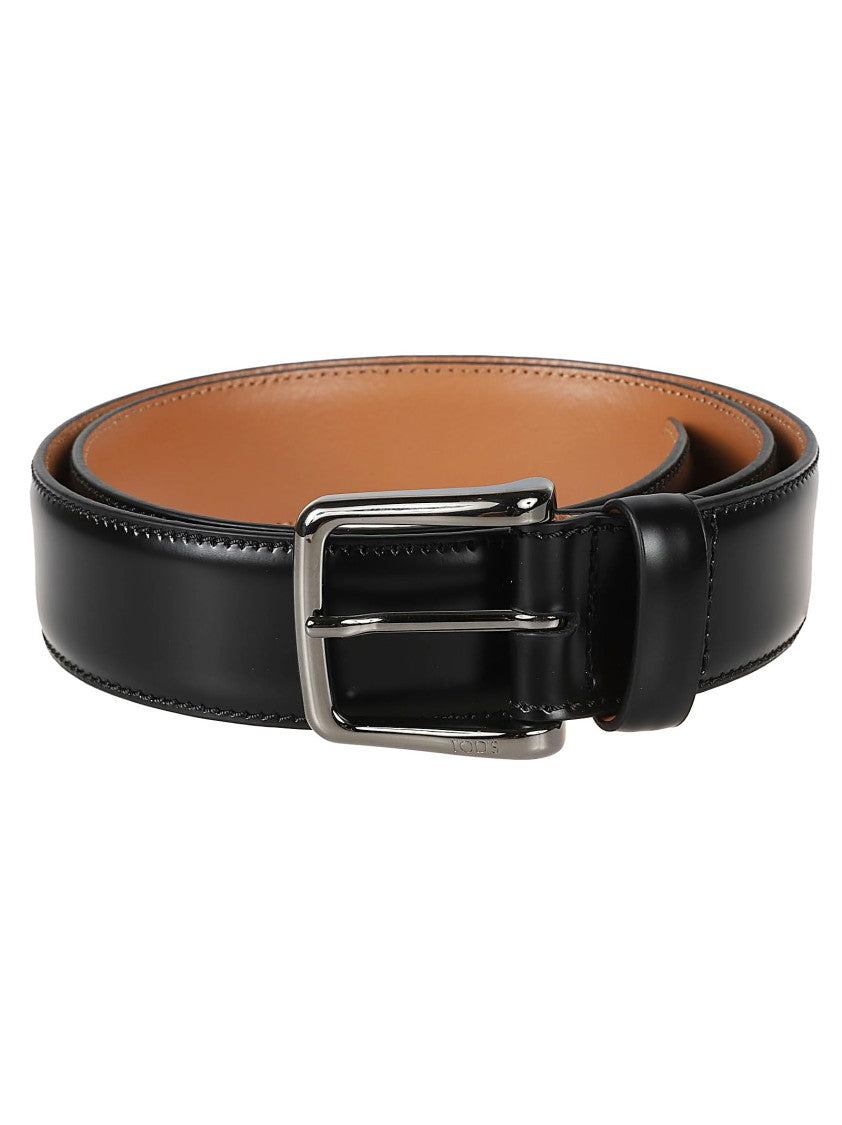 Tod's Sleek Calf Leather Belt With Polished Silver Buckle