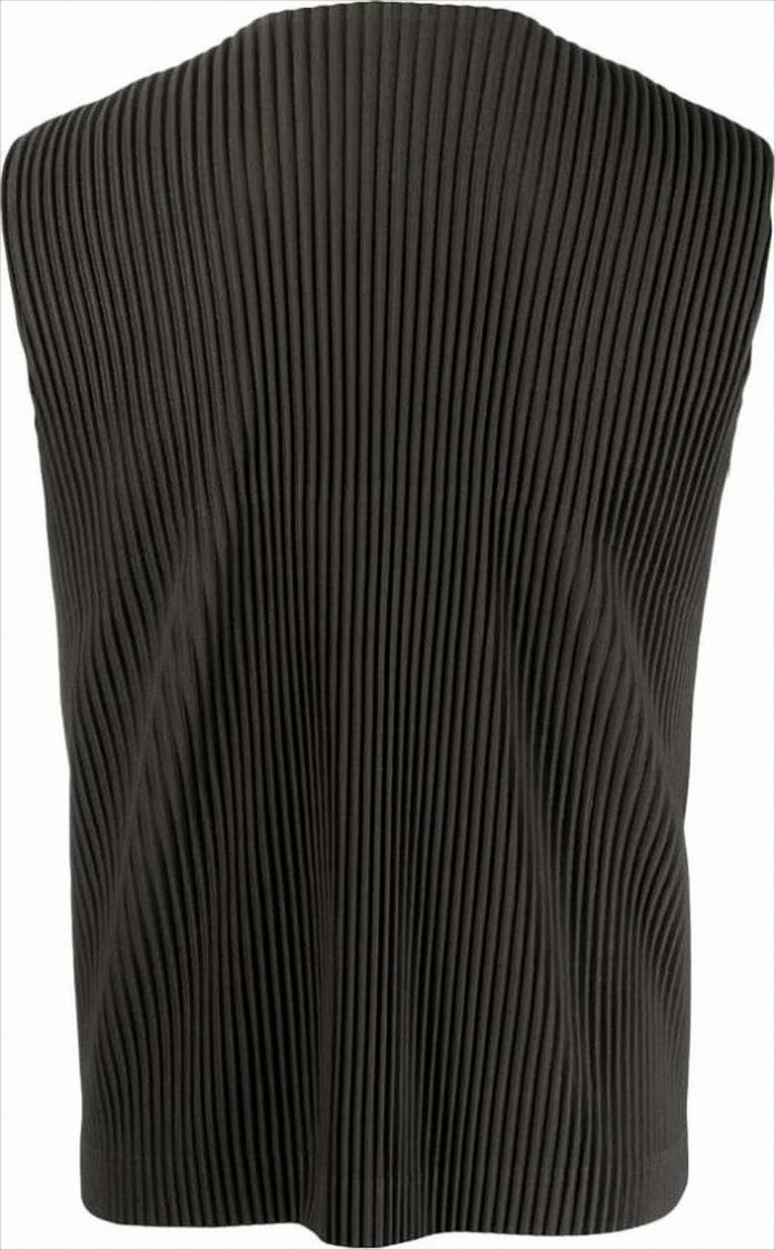 Homme Plissé Issey Miyake Textured Black Vest With Deep V-Neckline