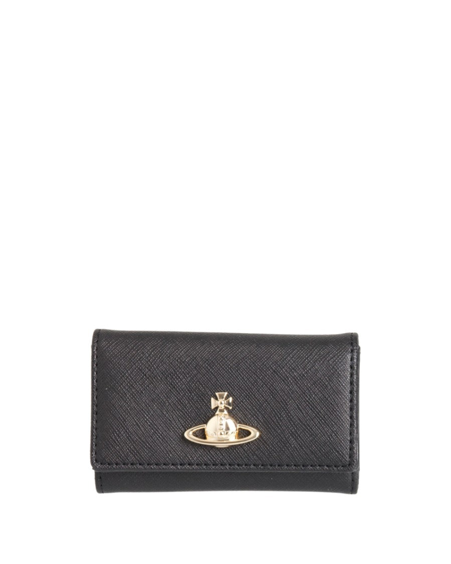 Vivienne Westwood Textured Black Keychain Holder With Gold Emblem