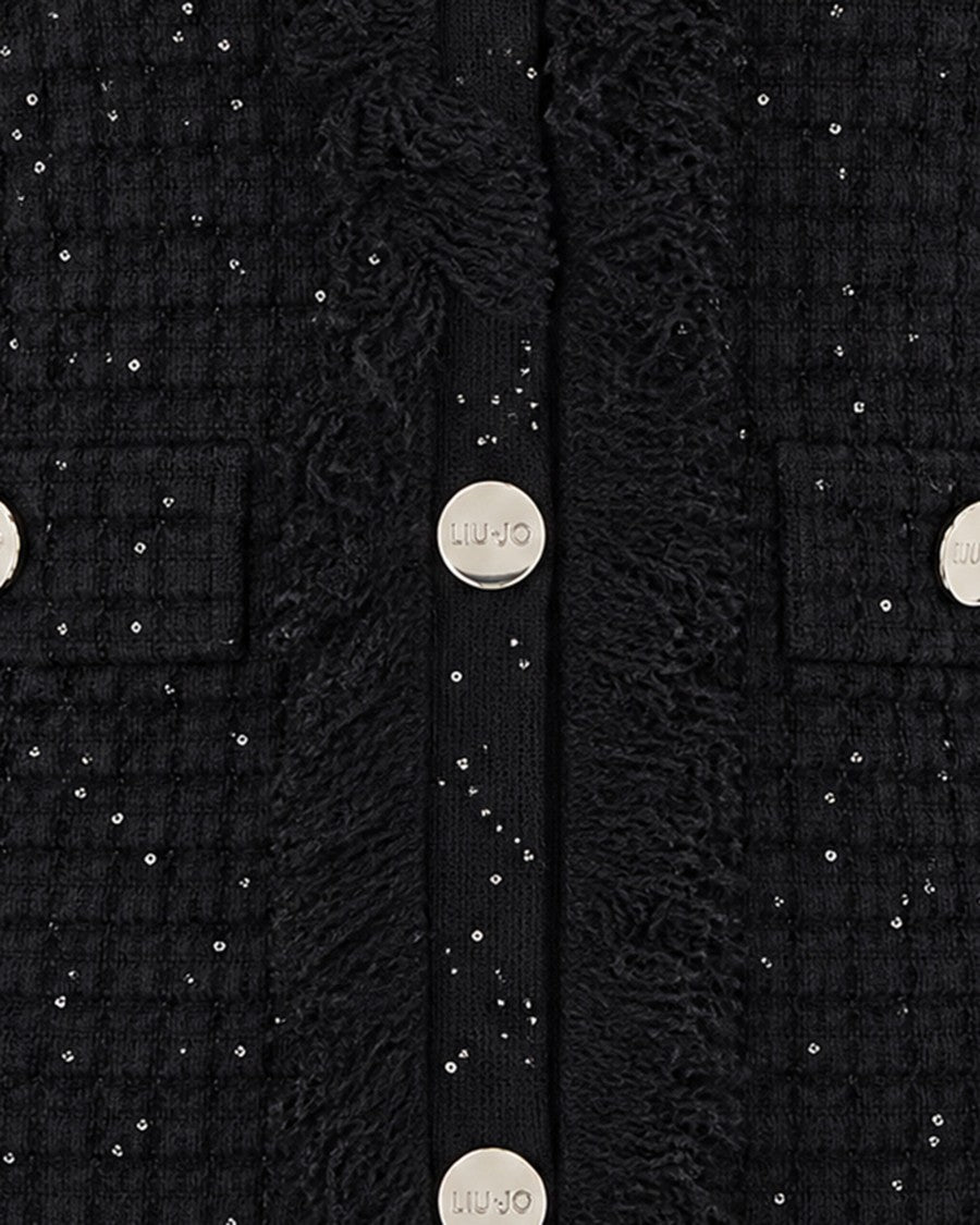 Liu Jo Fringed Textured Black Jacket With Sequins Detail