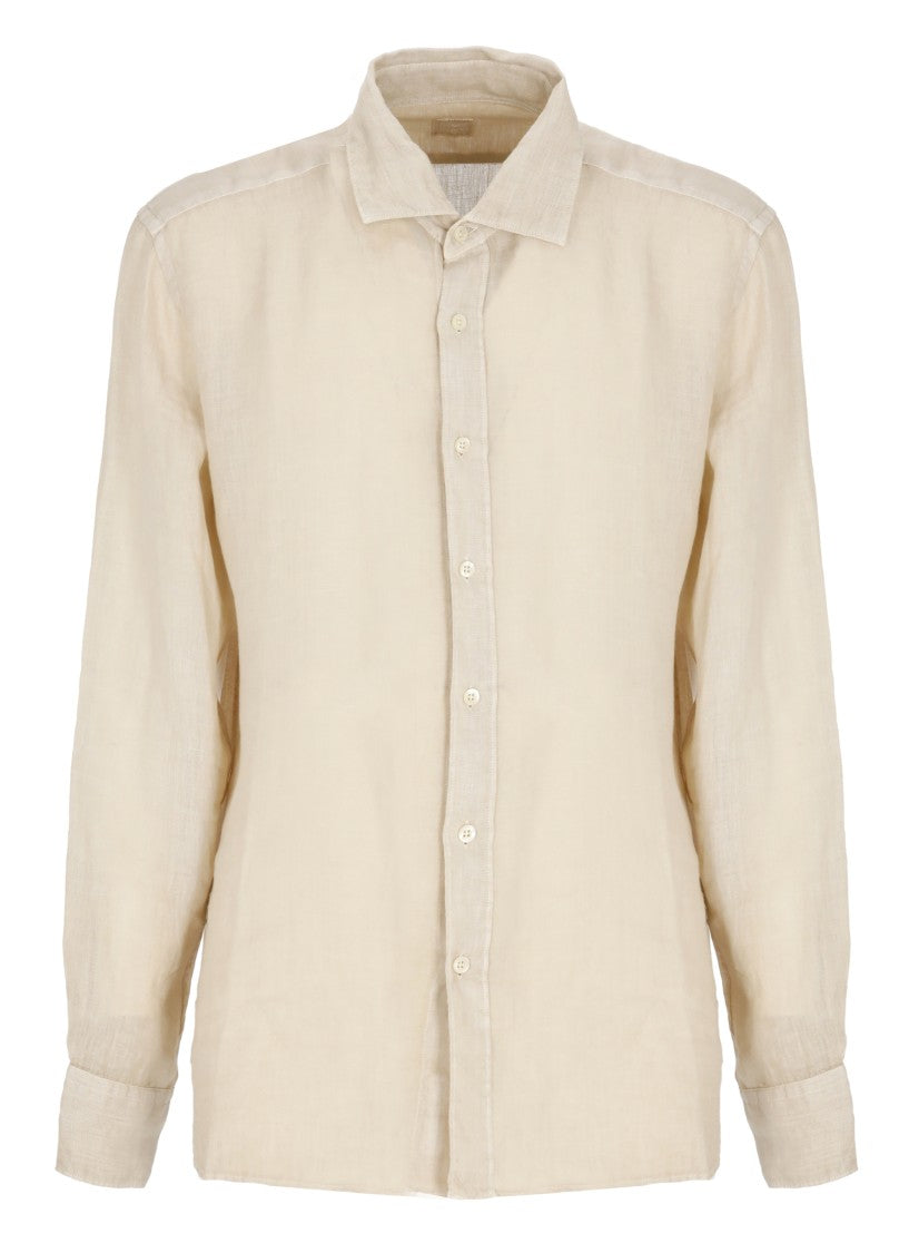 120% Lino Beige Classic Collar Linen Shirt