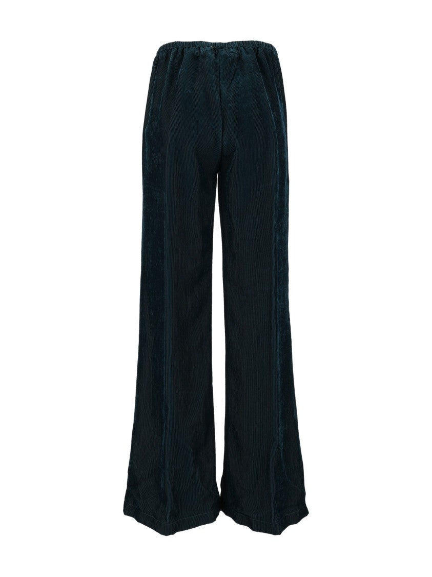 Forte Forte Fluid Black Velvet Wide-Leg Pants With Elastic Waistband