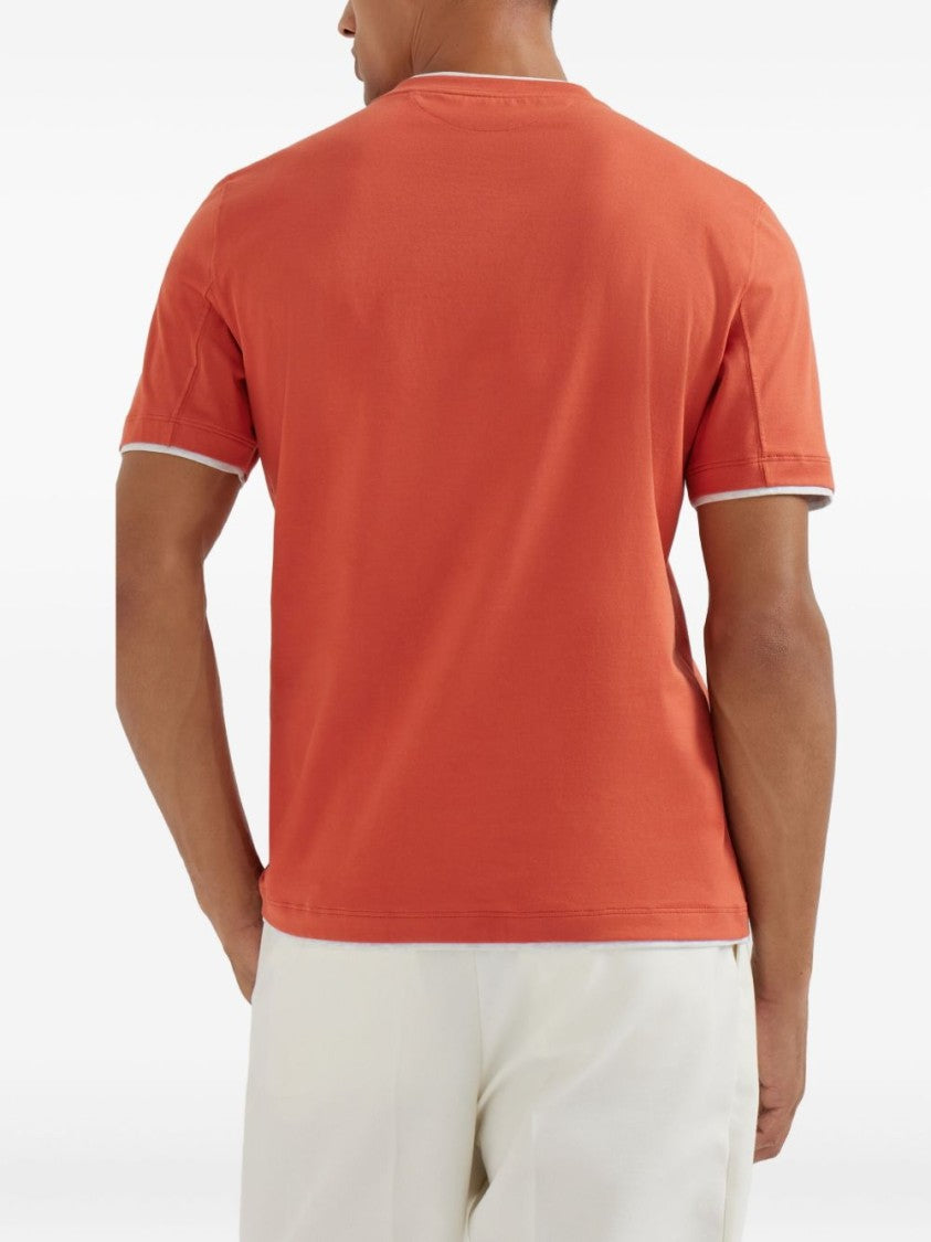 Brunello Cucinelli Short-Sleeved T-Shirt With White Trim And Relaxed Fit