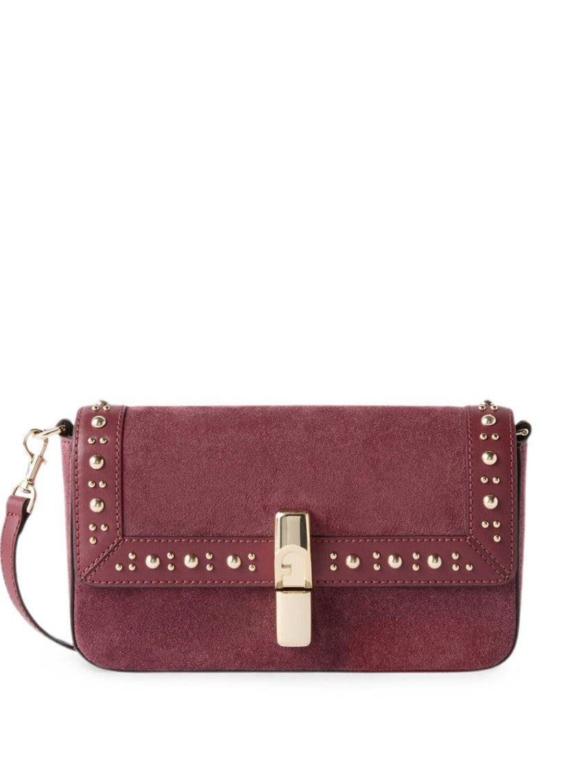 Furla Burgundy Rectangular Suede Gold Studs Bag