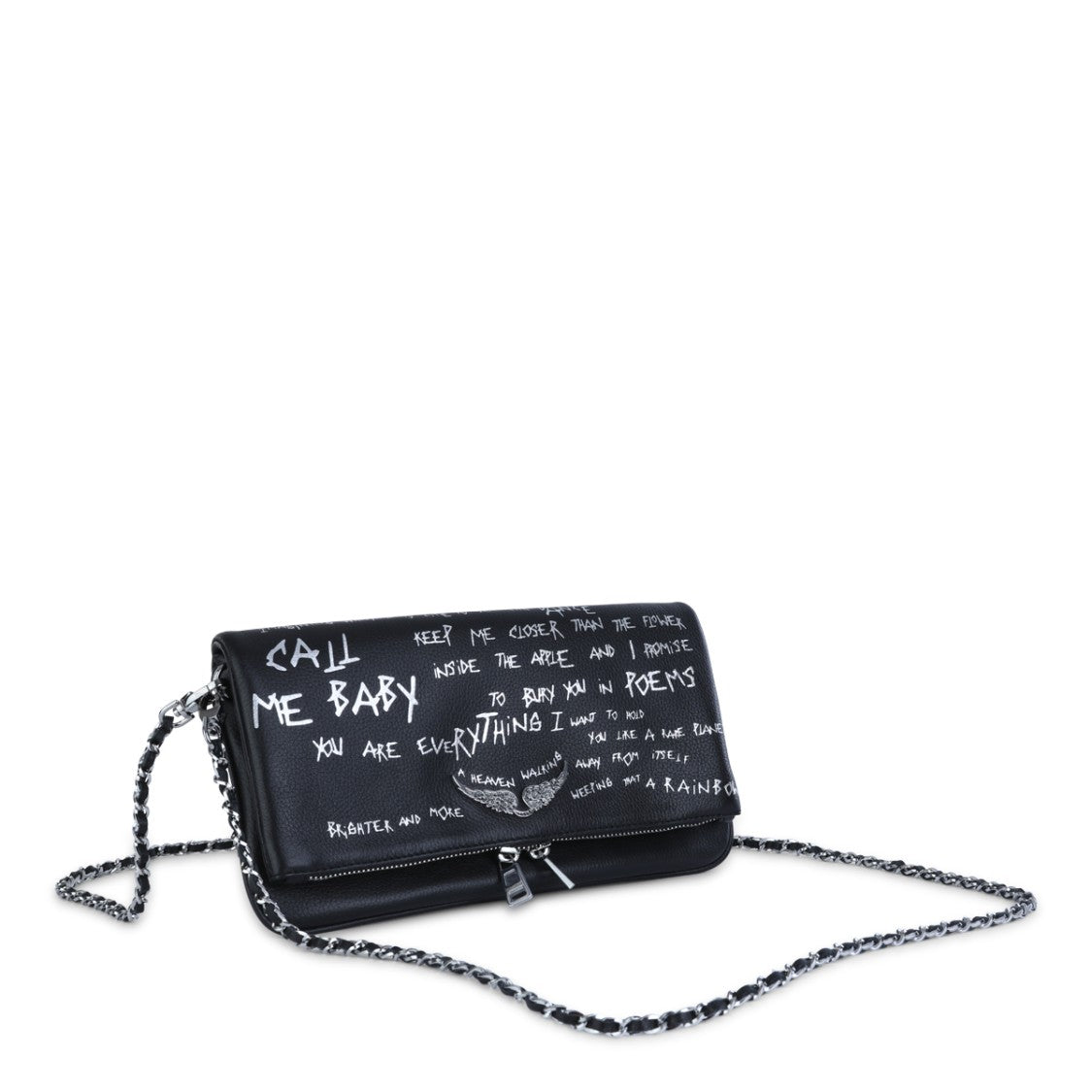Zadig & Voltaire Graffiti-Print Leather Shoulder Bag With Chain-Link Strap