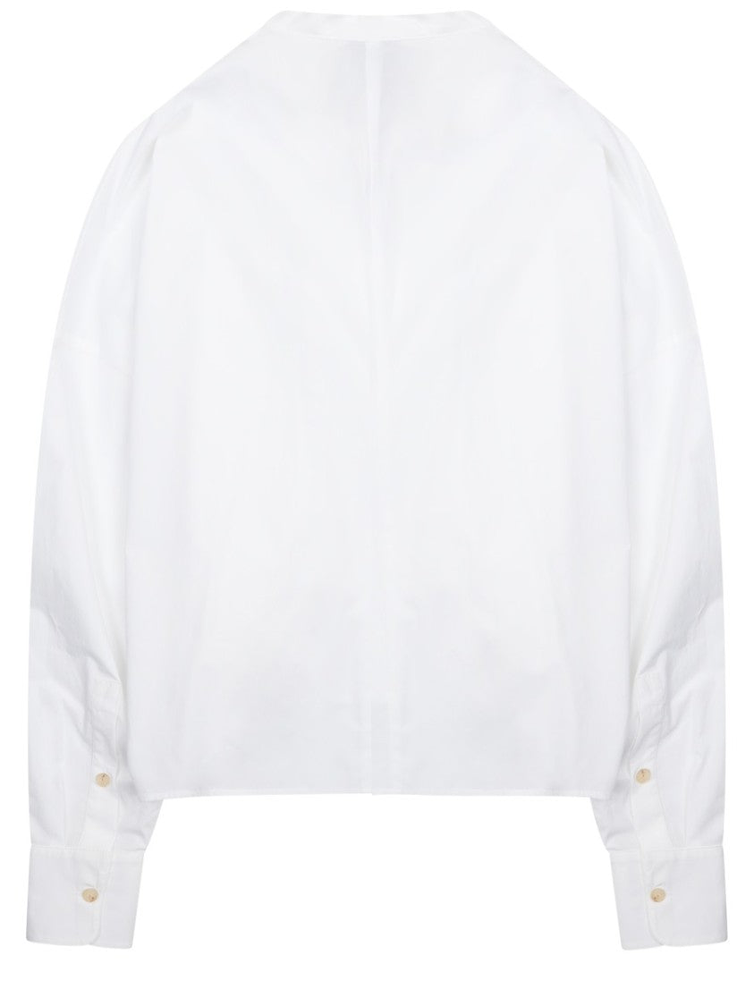 Alysi Cropped Boxy Neckline Bow Shirt