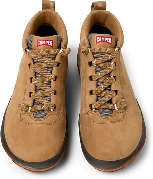 Camper Brown Nubuck And Textile Casual Boots With Lace-Up Design