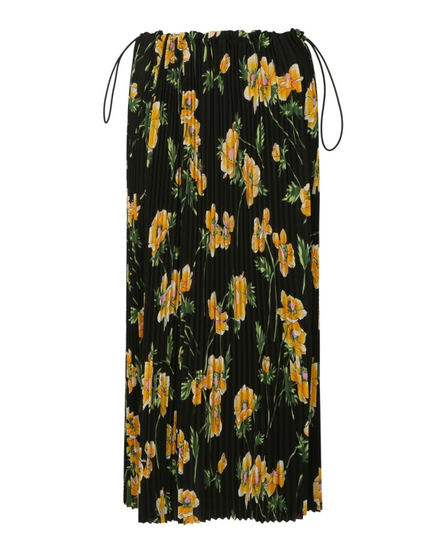 Balenciaga Floral Pleated Drawstring Skirt