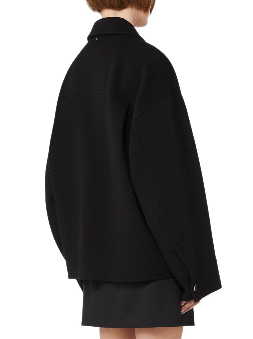 Sportmax Double Wool Caban With Shirt Collar And Leather Belt