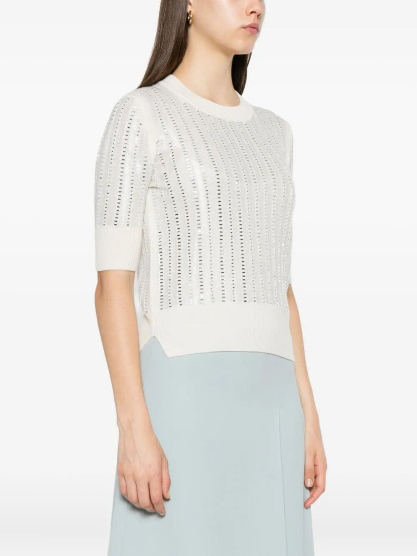 Ermanno Scervino Textured White Short Sleeve Sweater