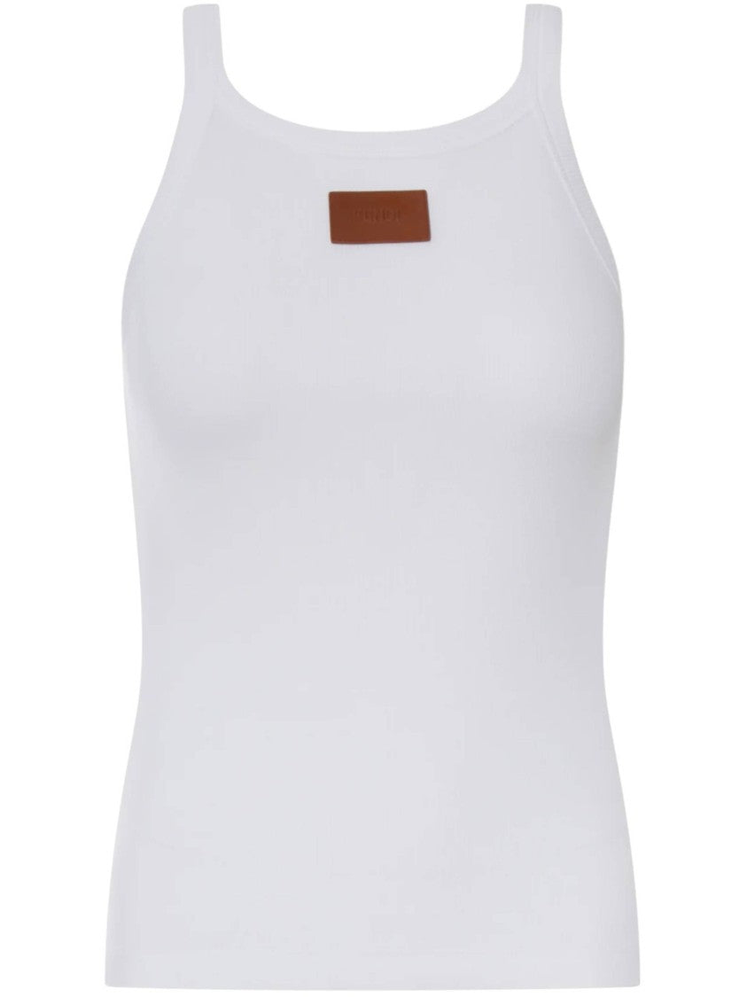 Fendi Sleeveless White Top With Square Neckline And Subtle Accent