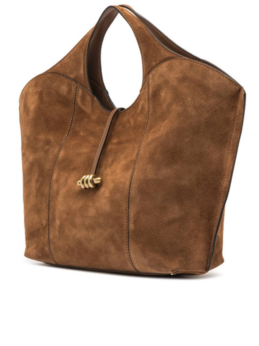 Gianni Chiarini Brown Suede Tote Bag With Gold-Tone Accents