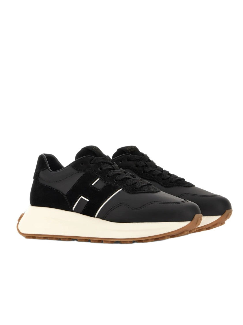 Hogan Streamlined Black Sneakers With Suede Texture