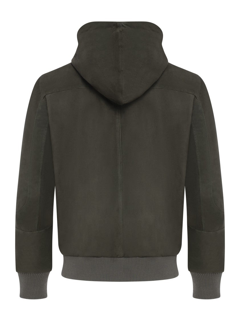 Franzese Collection Hooded Water-Repellent Green Suede Lambskin Jacket