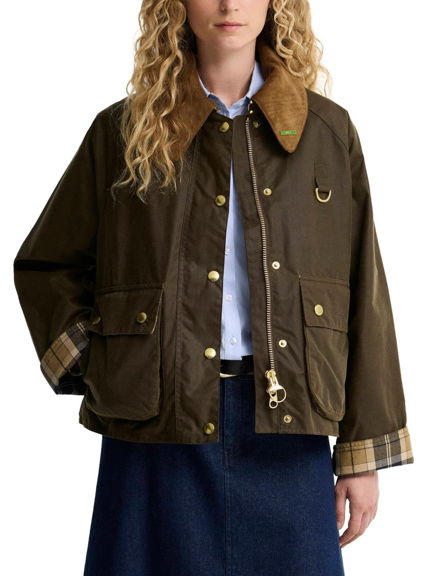 Barbour Cropped Waxed Cotton Jacket With Contrasting Corduroy Collar