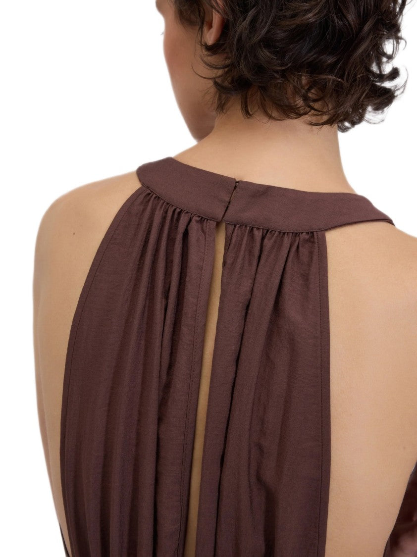 Ermanno Firenze Flared Maxi Dress With Tone-On-Tone Lace Detailing