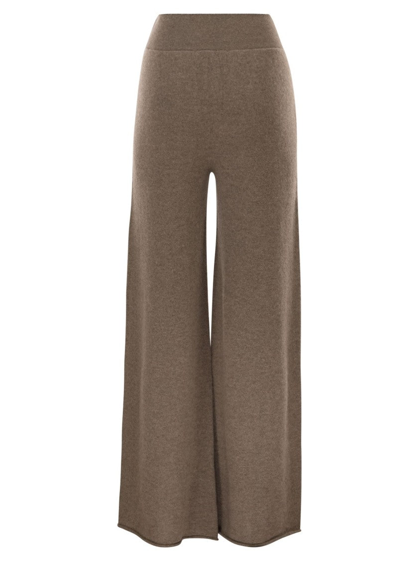 Vanisé Cashmere Wide-Leg Trousers With Seamless Ribbed Waistband