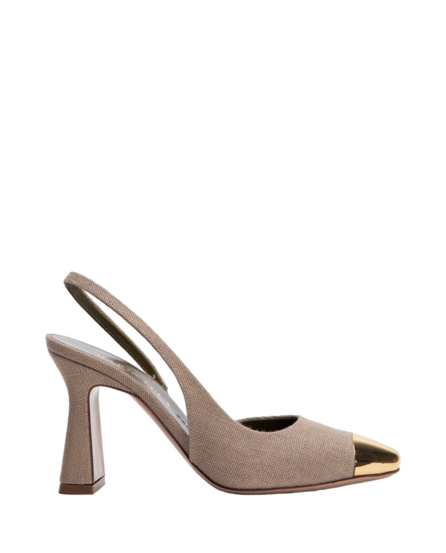 Maria Luca Pointed Toe Slingback Heeled Shoes With Metallic Cap Detail