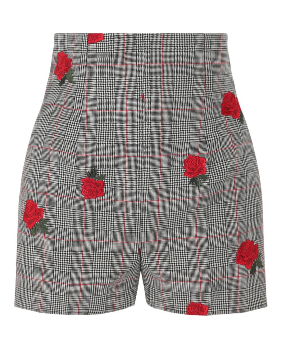 Versace Rose-Embroidered Check-Print Shorts