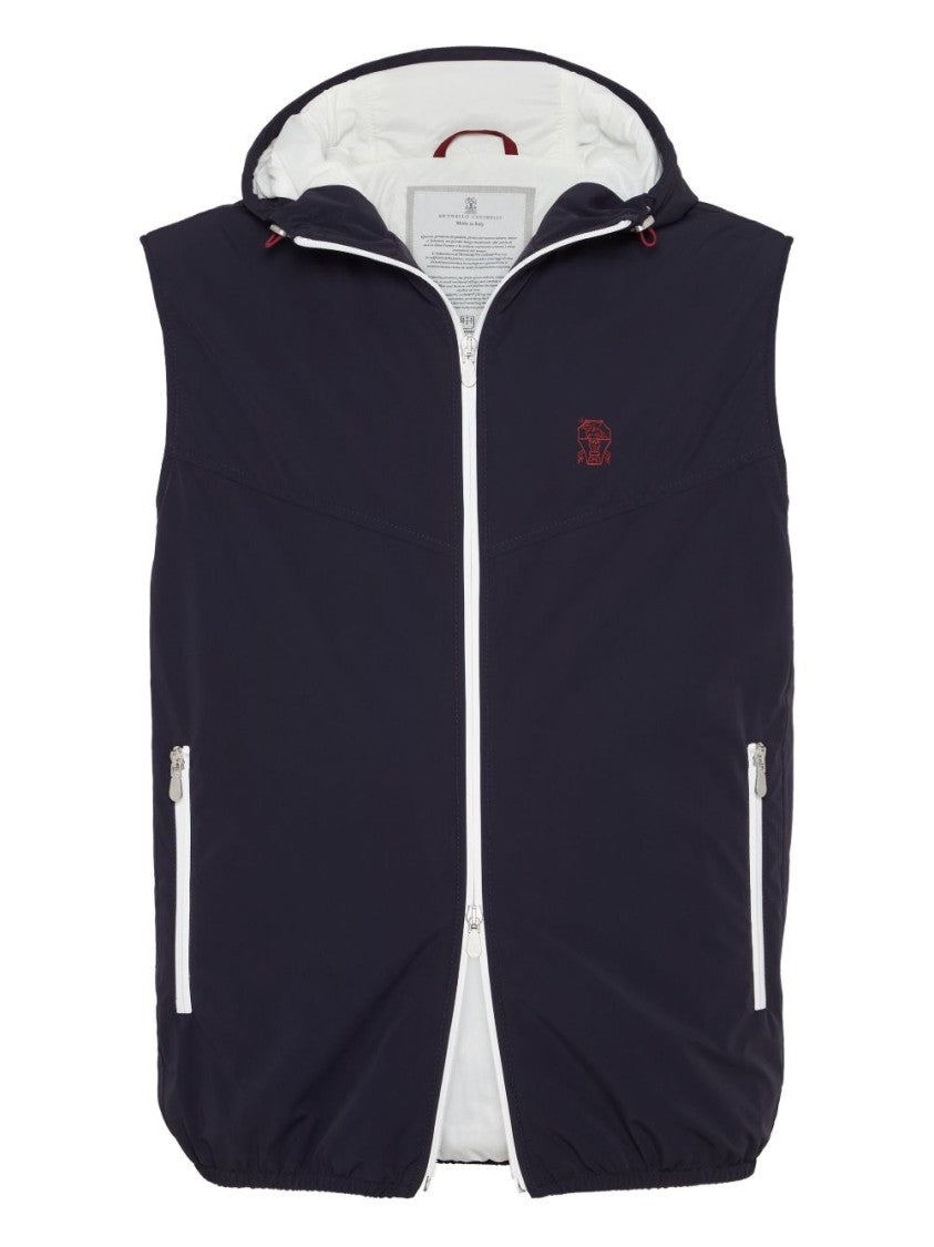 Brunello Cucinelli Black Zip-Up Hooded Logo Vest