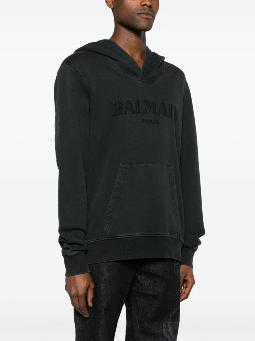 Balmain Charcoal Grey Cotton Jersey Hoodie