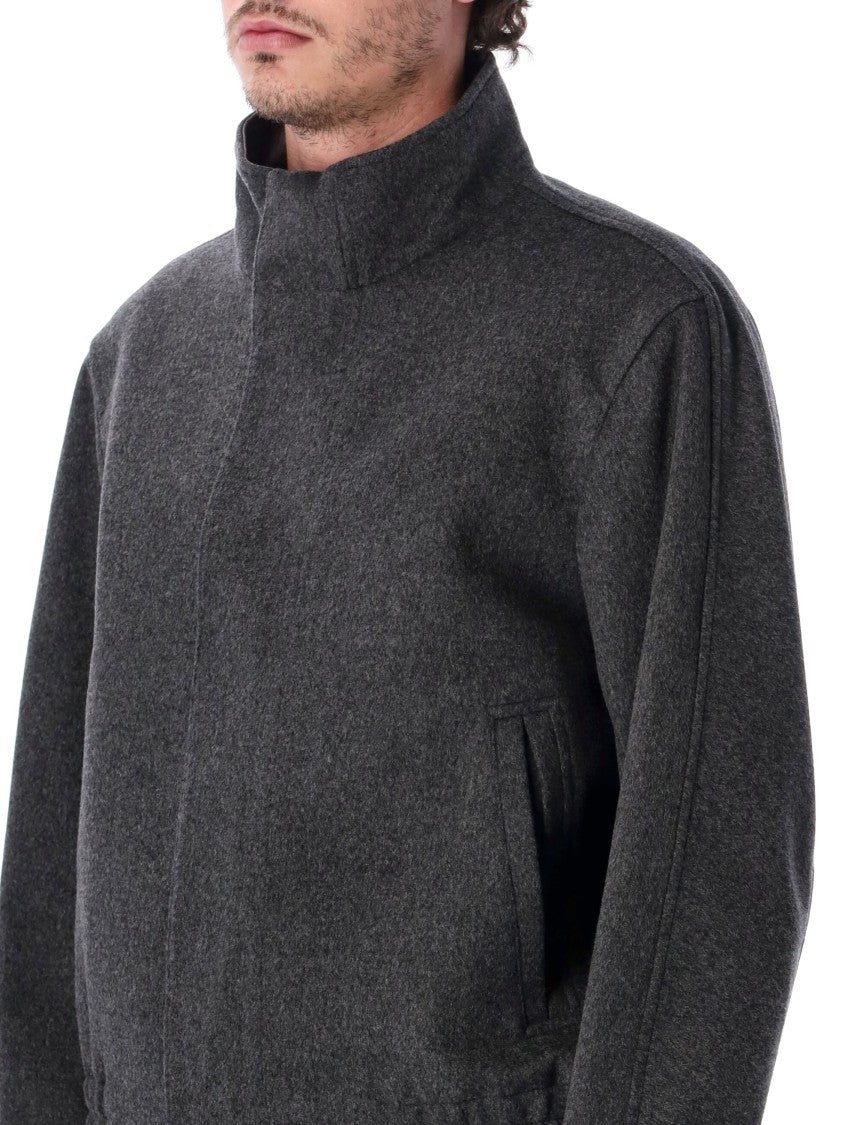 Lardini High-Collar Concealed Closure Wool Bomber Jacket