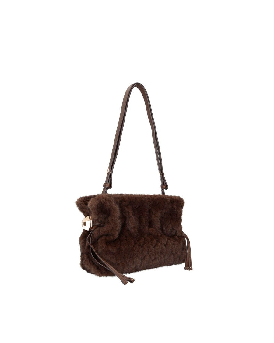 Liu Jo Deep Brown S Hobo Faux Fur Shoulder Bag