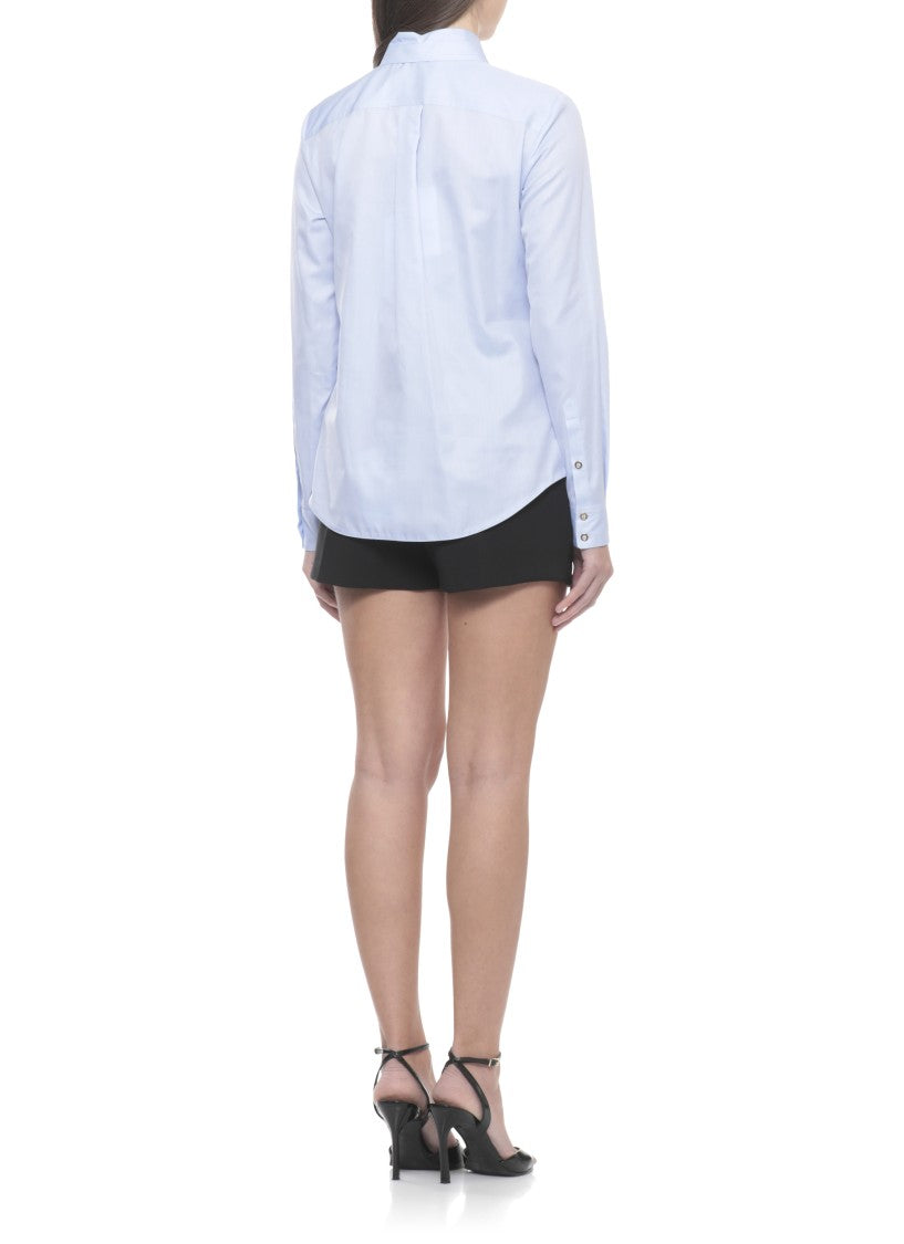 Elisabetta Franchi Light Blue Embroidered Logo Cotton Shirt