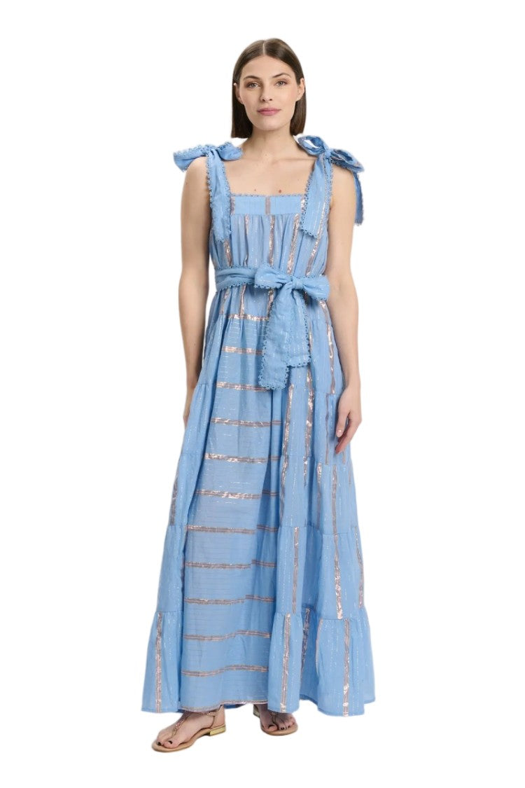 Miss June Long Aly Dress In Striped Cotton Lurex Blue