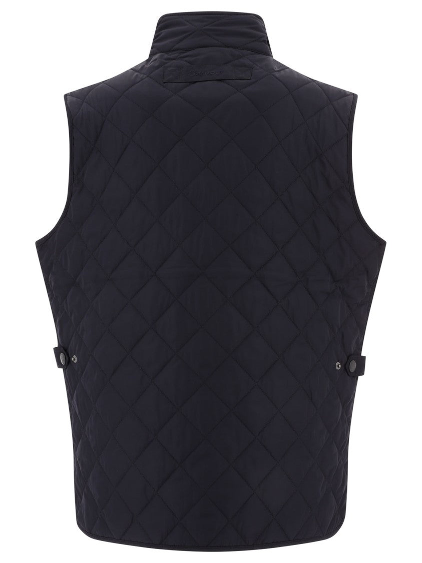 Barbour Sleeveless Quilted Blue Vest With High Collar And Dual Front Pockets