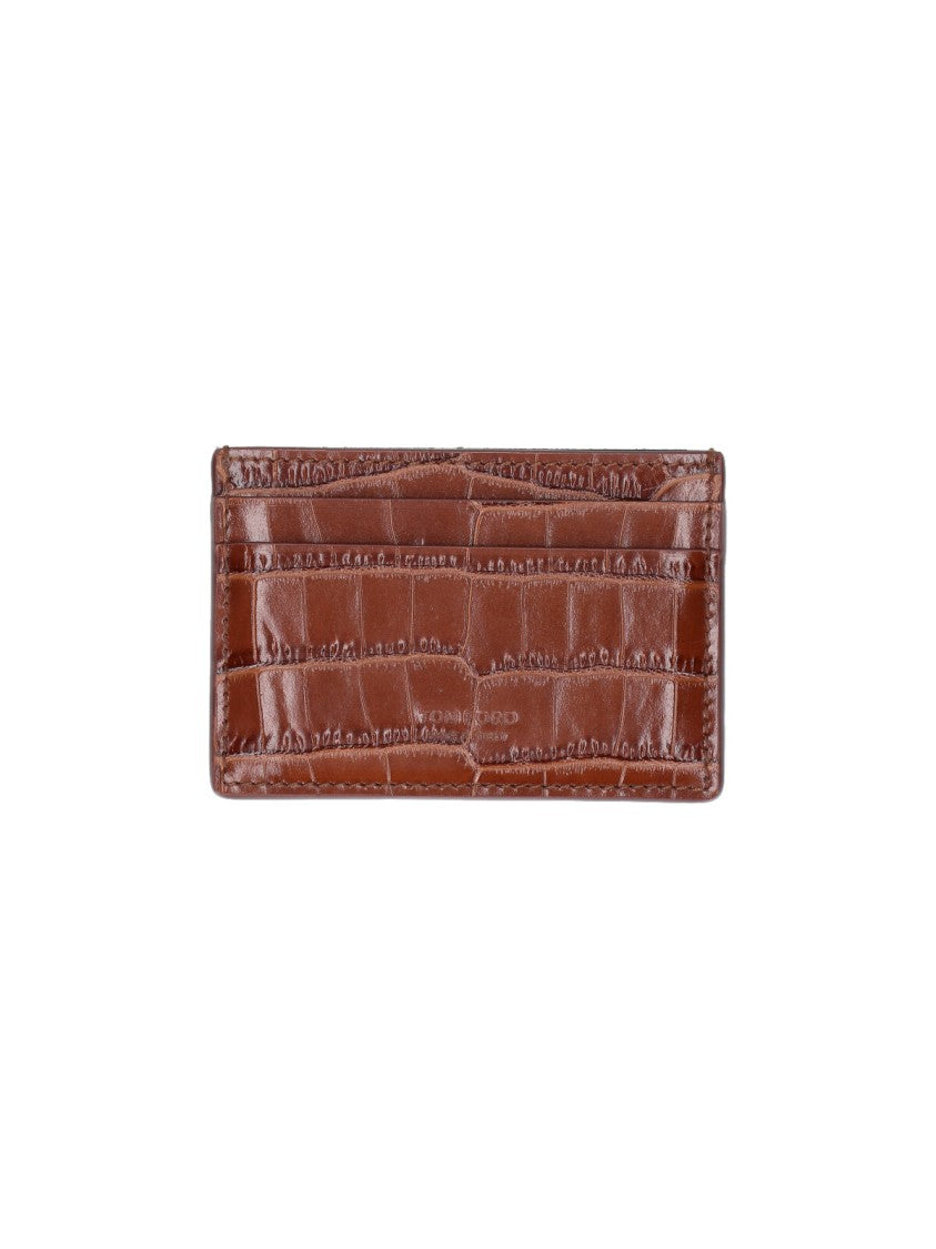 Tom Ford Brown Embossed Leather Card Holder