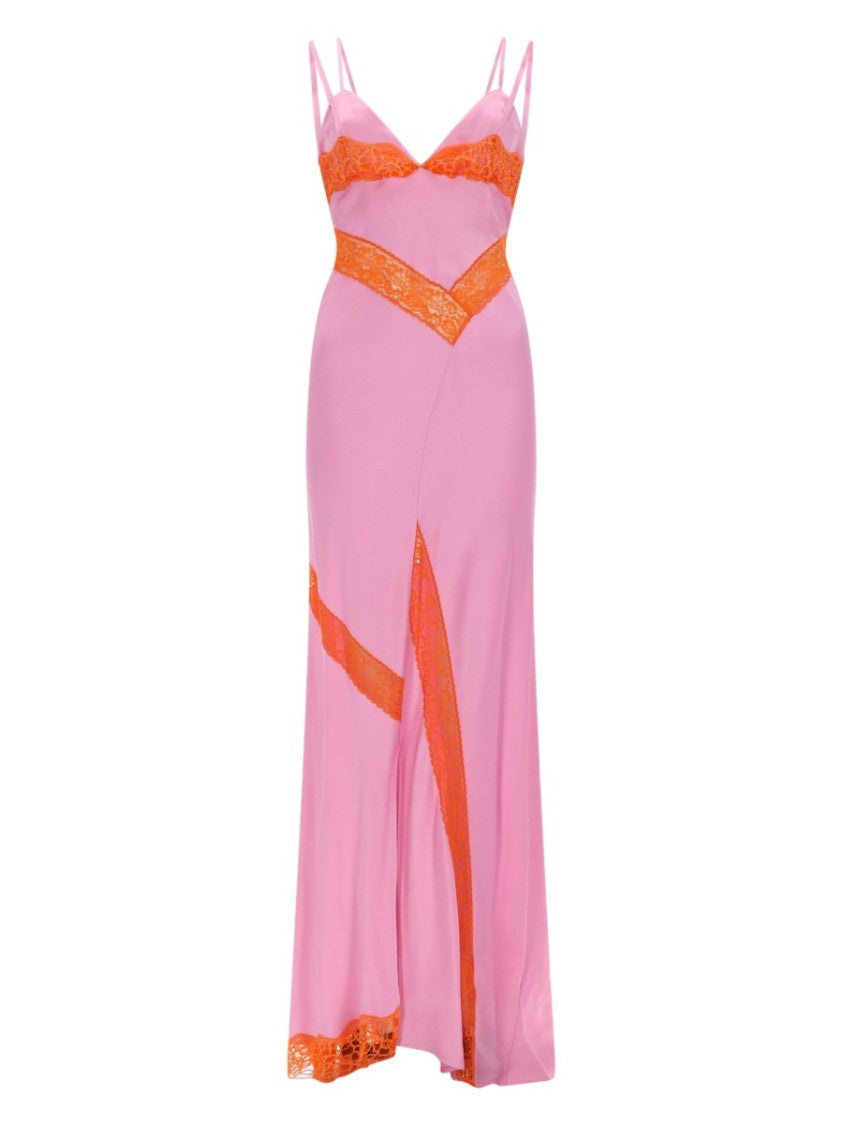 Msgm Pink Orange Lace Inserts Maxi Dress