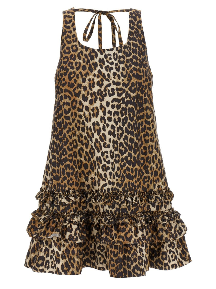 Ganni Leopard Cotton Poplin Mini' Dress