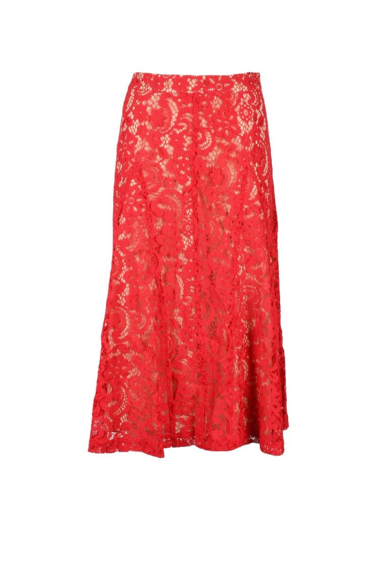 Semi Couture Red Lace Cotton-Blend Long Skirt
