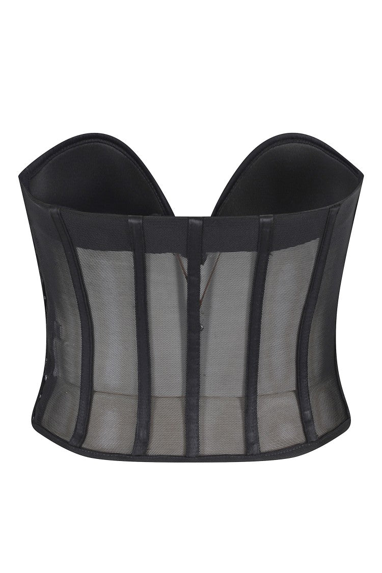 Elisabetta Franchi Black Tulle Bustier Molded-Cups Polyamide Top