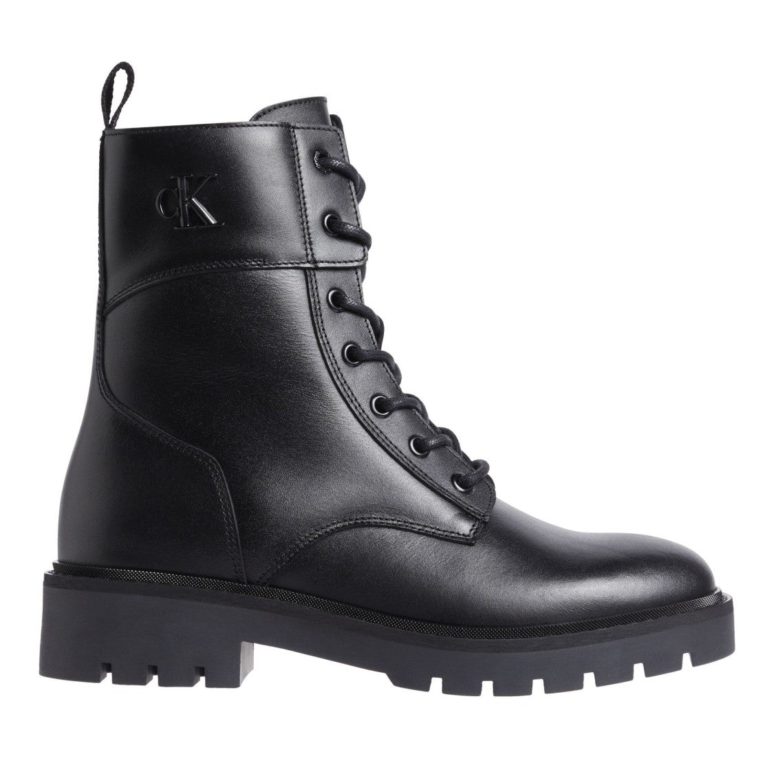 Calvin Klein Jeans Black Combat-Style Lace-Up Rubber Sole Leather Ankle Boots