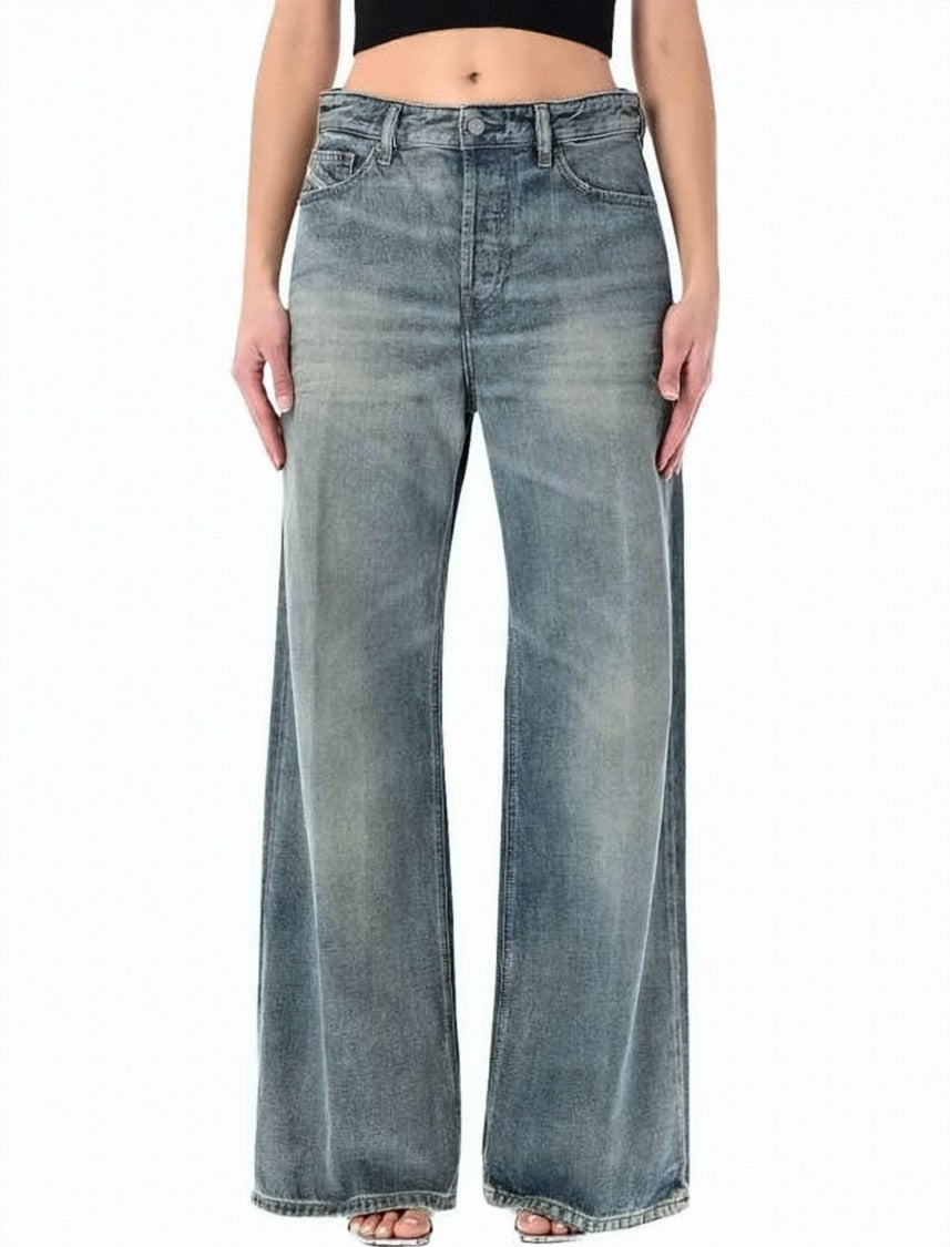 Diesel Wide-Leg Denim Shorts With Faded Wash