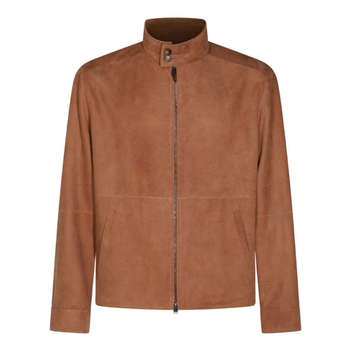 Canali Smooth Suede Jacket With Stand-Up Collar And Refined Details