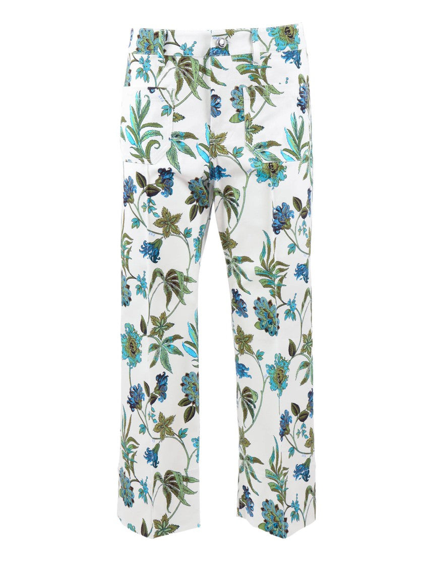 Fay Botanical Print Cropped Straight-Leg Pants
