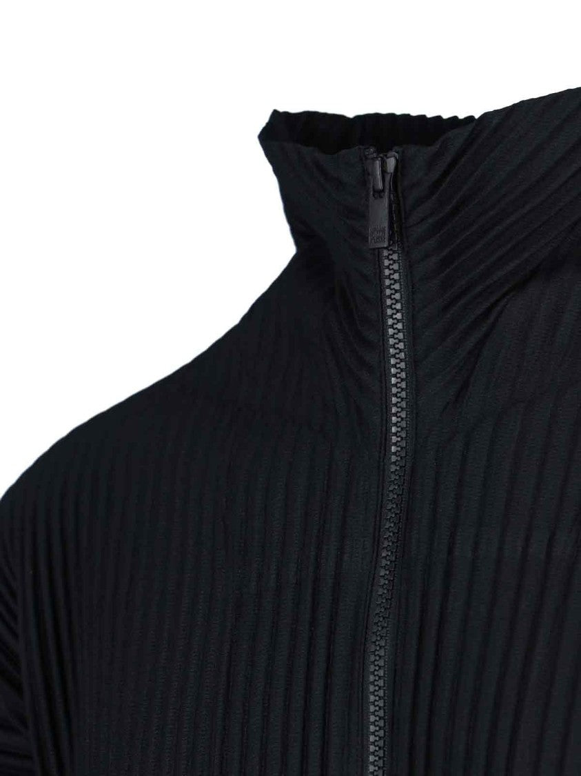 Homme Plissé Issey Miyake Structured High-Collar Black Casual Jacket With Textured Pleats