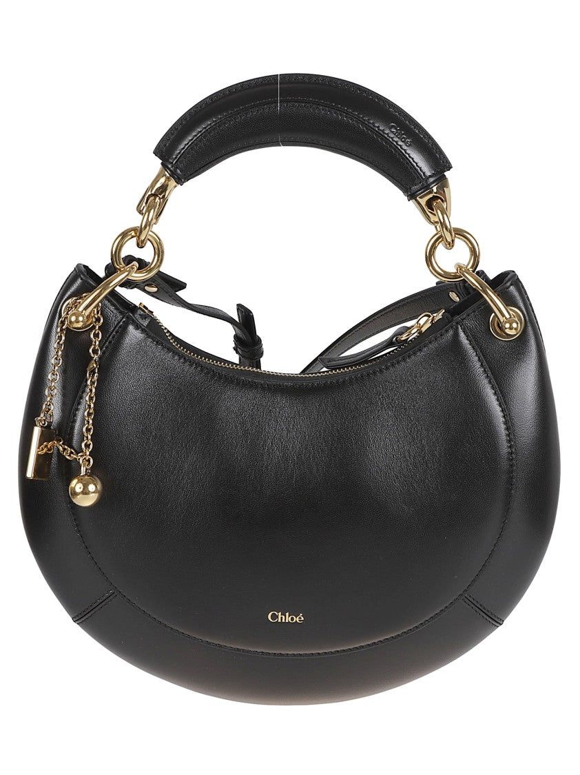 Chloé Curved Crescent Black Nappa Leather Bag With Gold Accents