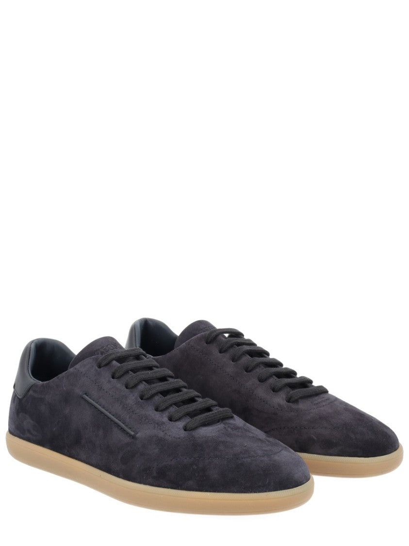 Zegna Black Calf Leather Suede Sneakers