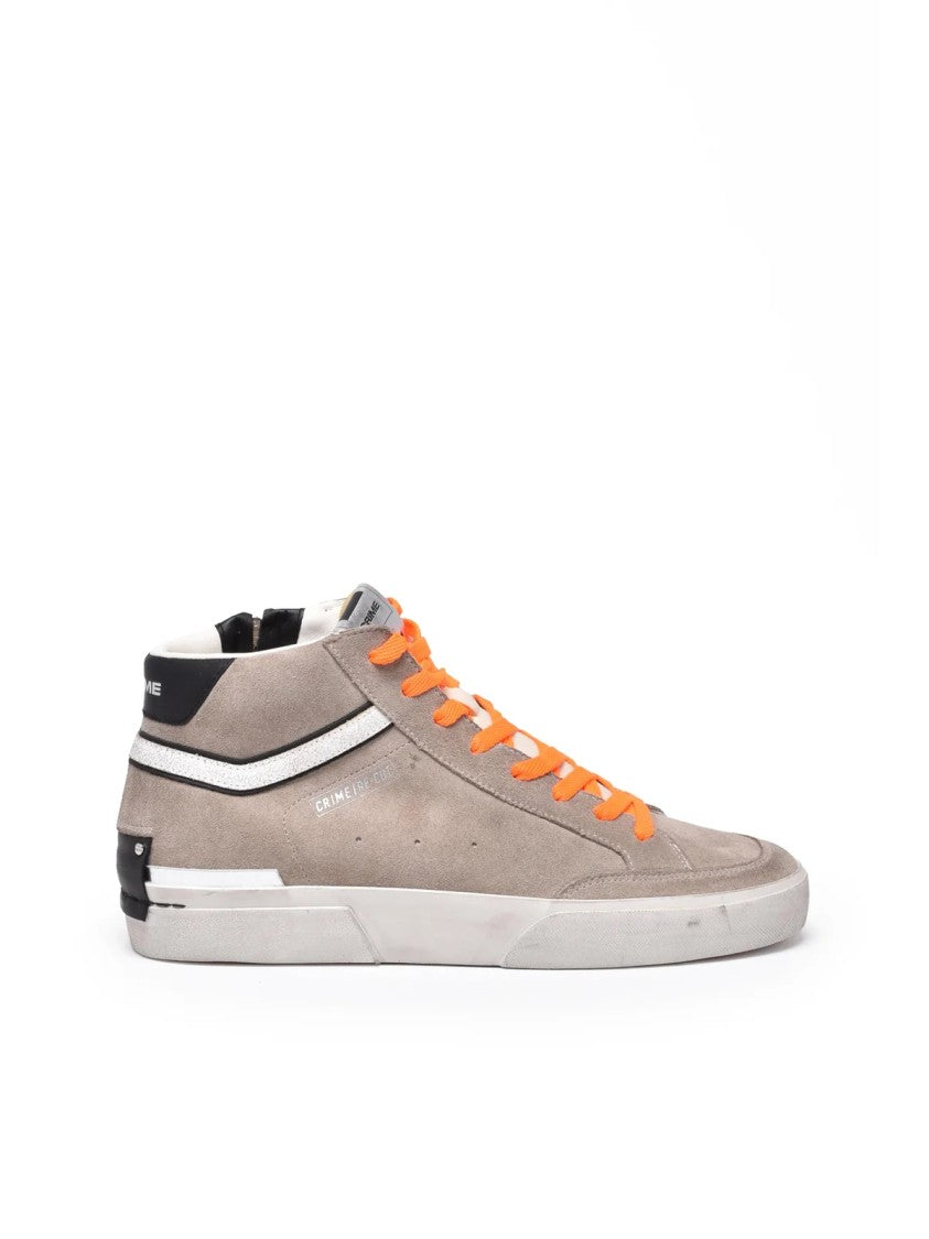 Crime London Grey Leather Suede High-Top Sneakers