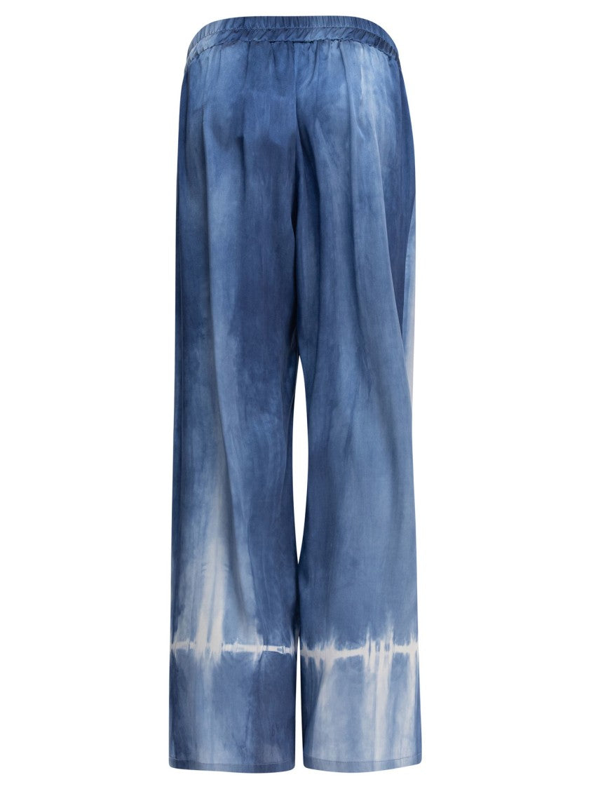 Sleep No More Light Blue Silk Trousers With Tie-Dye Design