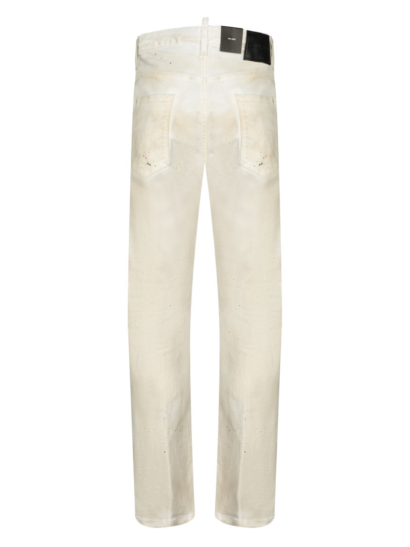Dsquared2 Wide-Leg White Jeans With Artistic Paint Splatters