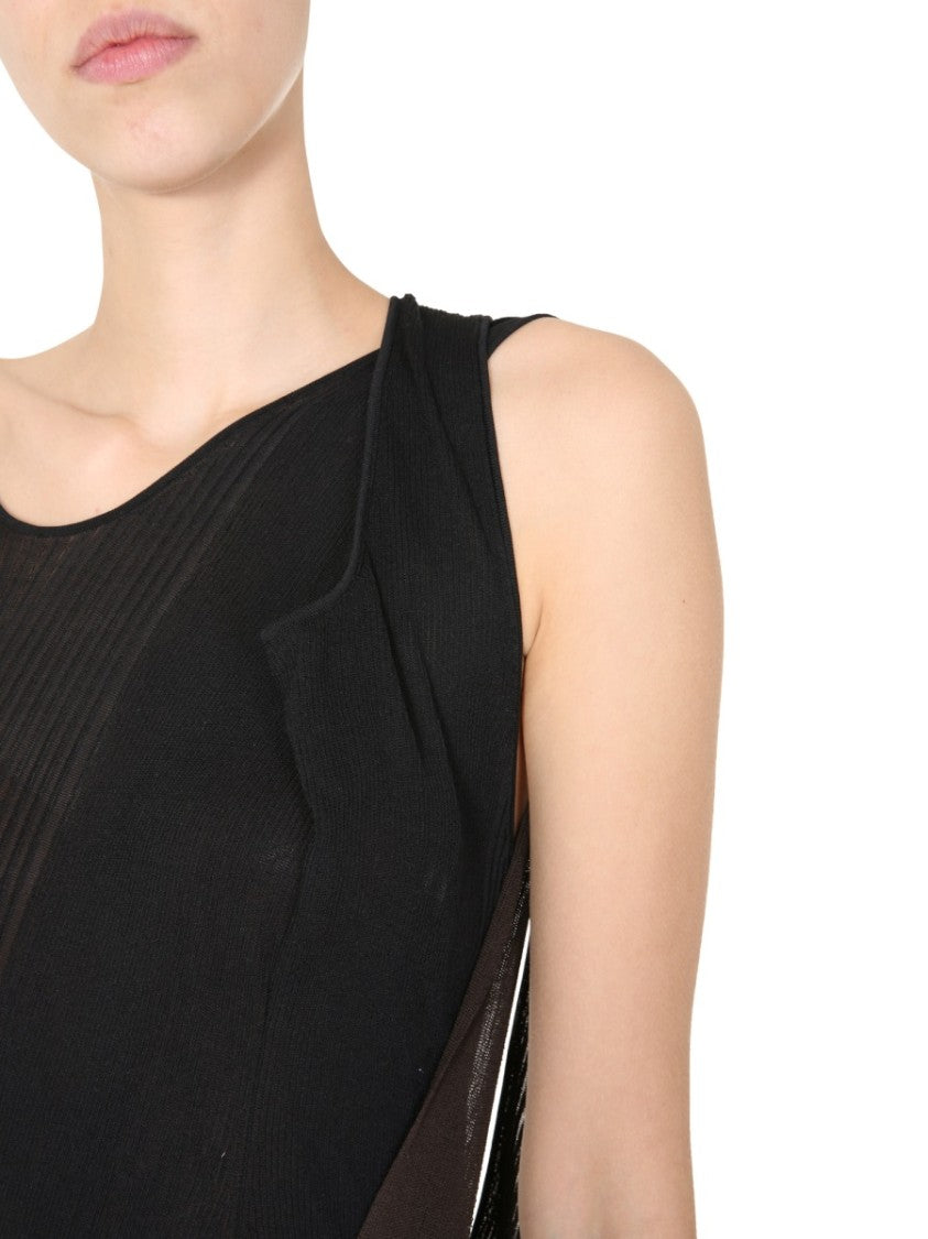 Bottega Veneta Sleeveless Round Neck Midi Dress With Cotton-Silk Blend