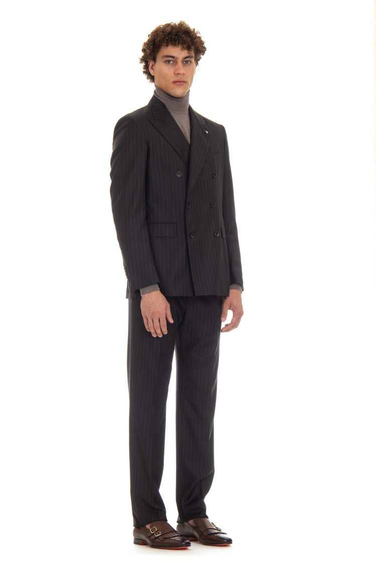 Tagliatore Double-Breasted Pinstripe Wool Suit Mod. Black