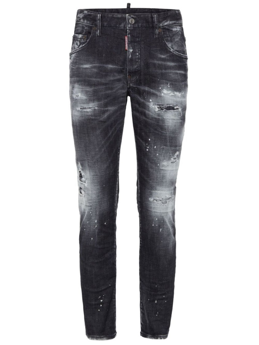 Dsquared2 Slim Fit Distressed Black Jeans With Edgy Detailing